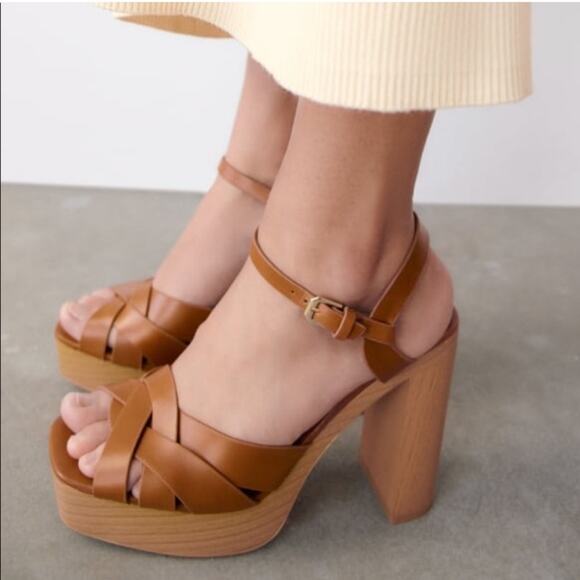 Zara Block Heel Leather Platforms - Picture 1 of 6